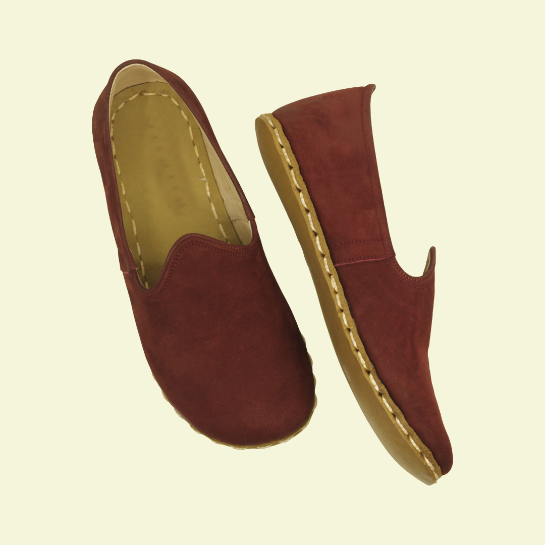 Women Nubuck Barefoot Burgundy Slip On Shoes