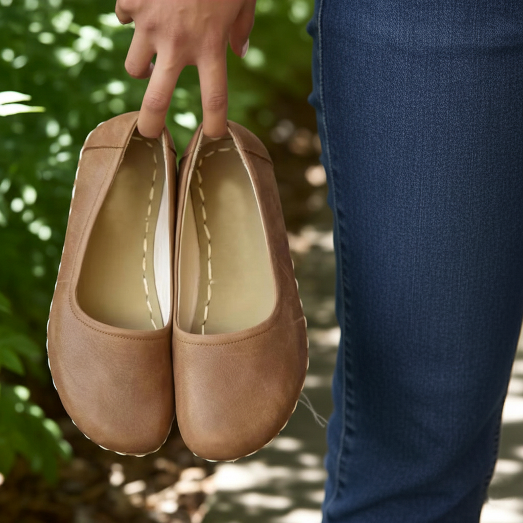 Handmade Women Barefoot Matte Brown Ballet Flats