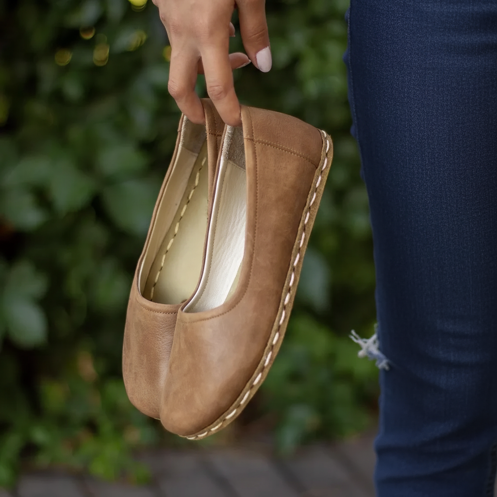Handmade Women Barefoot Matte Brown Ballet Flats