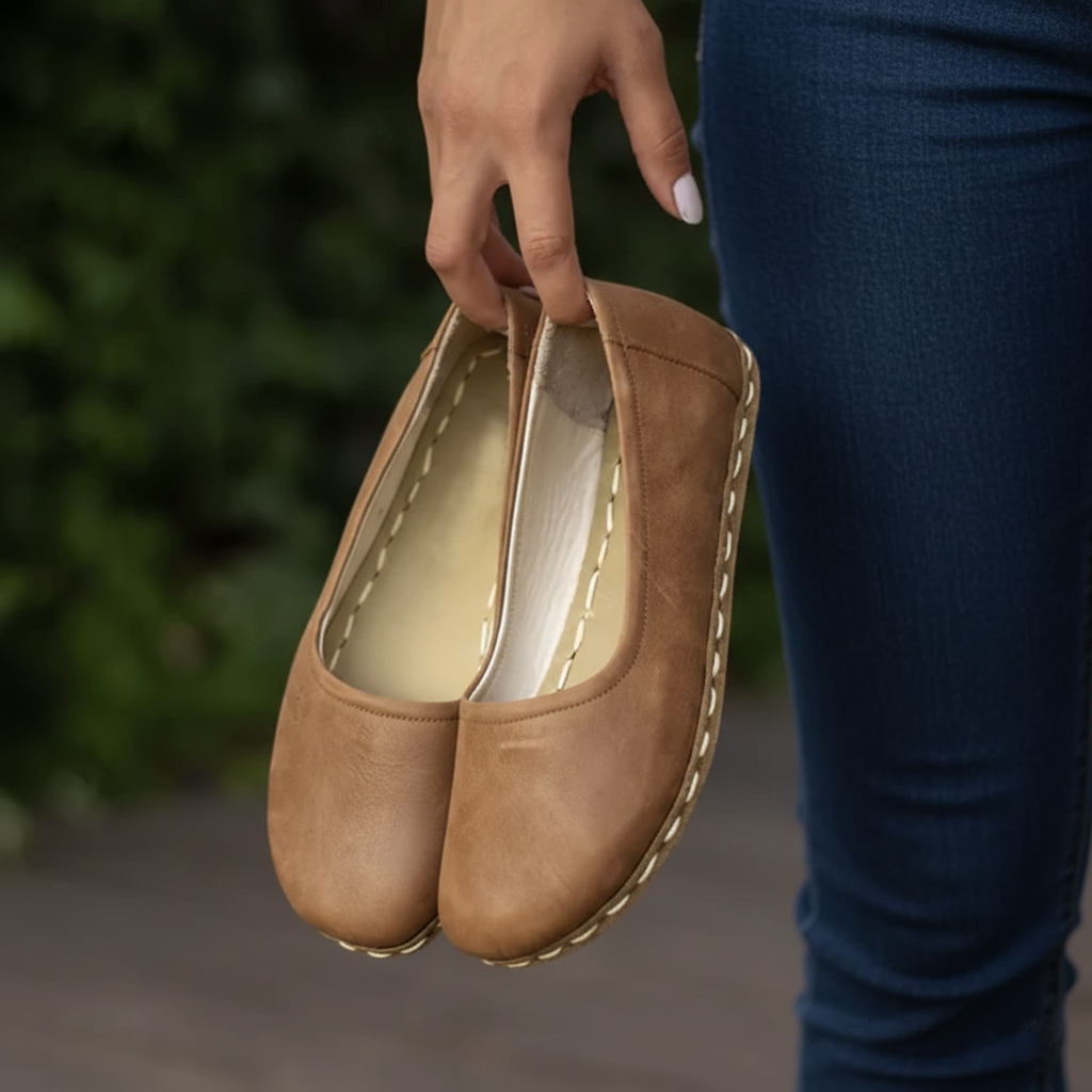 Handmade Women Barefoot Matte Brown Ballet Flats