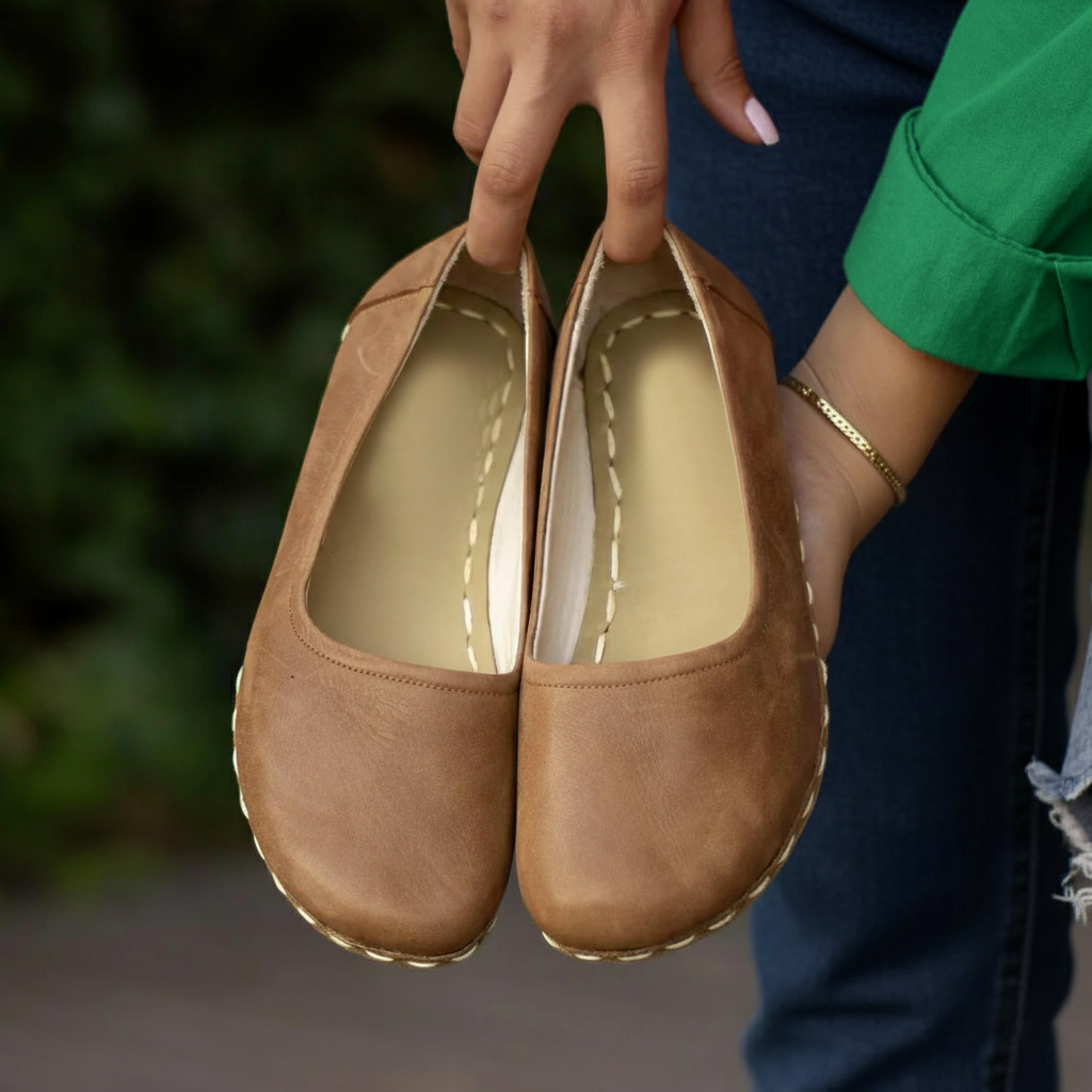 Handmade Women Barefoot Matte Brown Ballet Flats