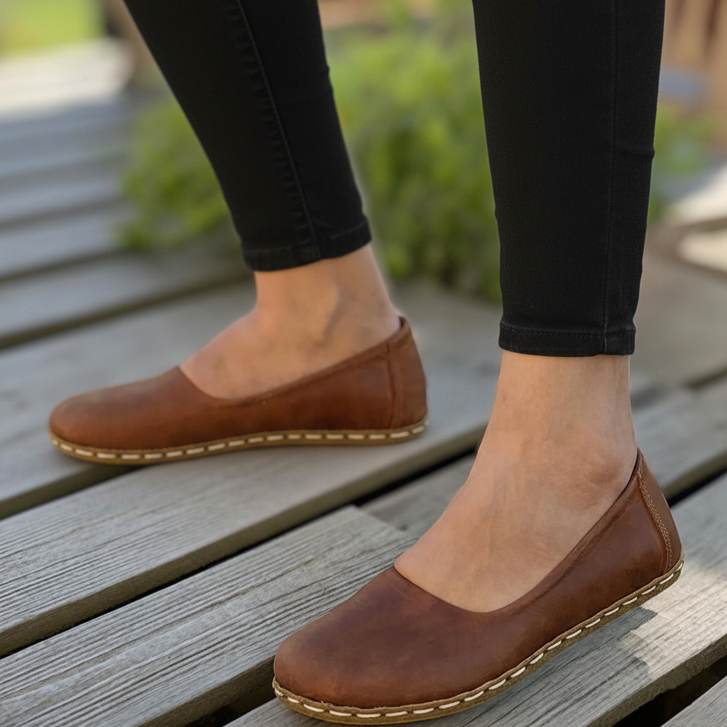 Handmade Women Barefoot Brown Ballet Flats