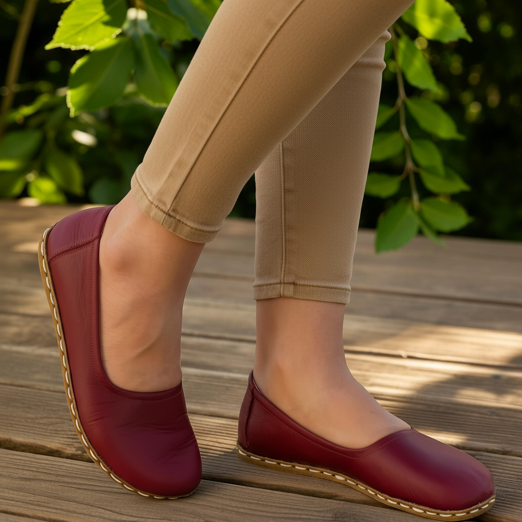 Handmade Women Barefoot Burgundy Ballet Flats