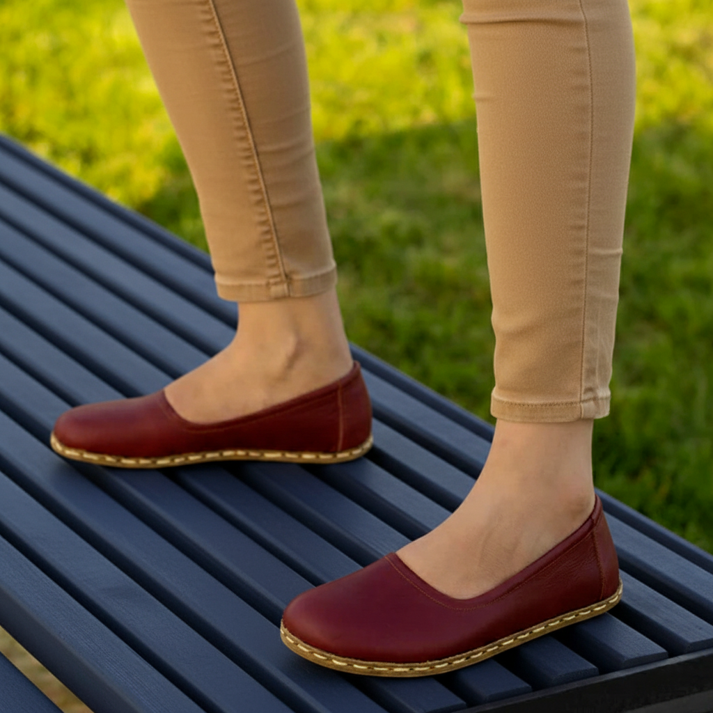 Handmade Women Barefoot Burgundy Ballet Flats