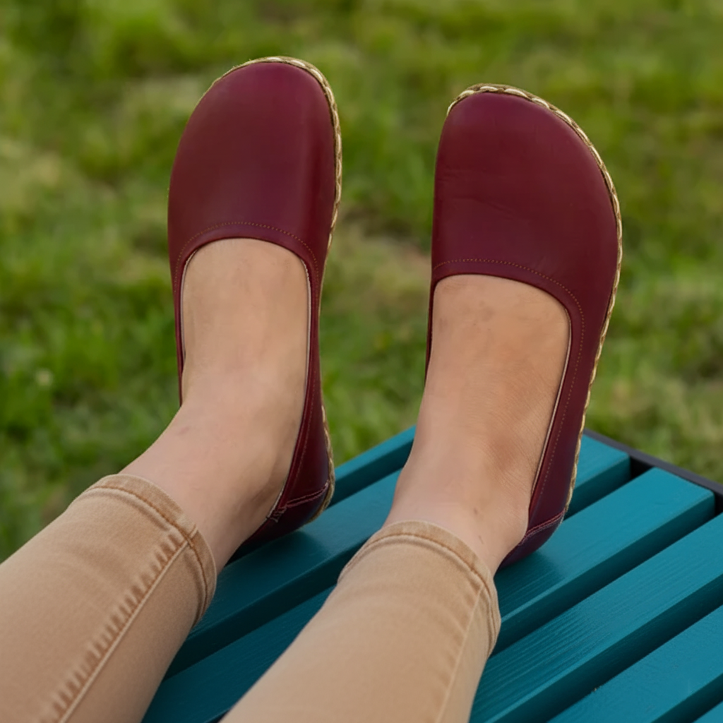 Handmade Women Barefoot Burgundy Ballet Flats