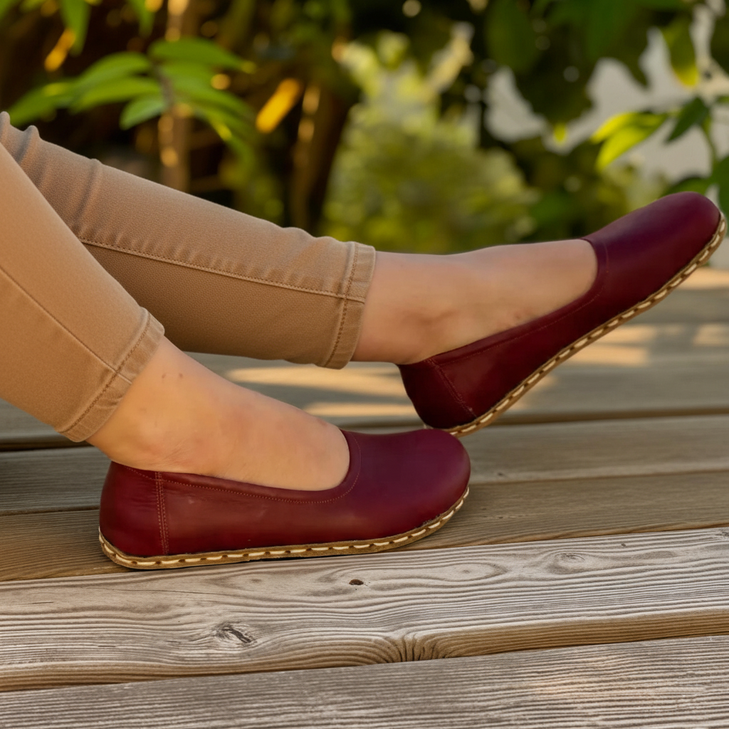 Handmade Women Barefoot Burgundy Ballet Flats