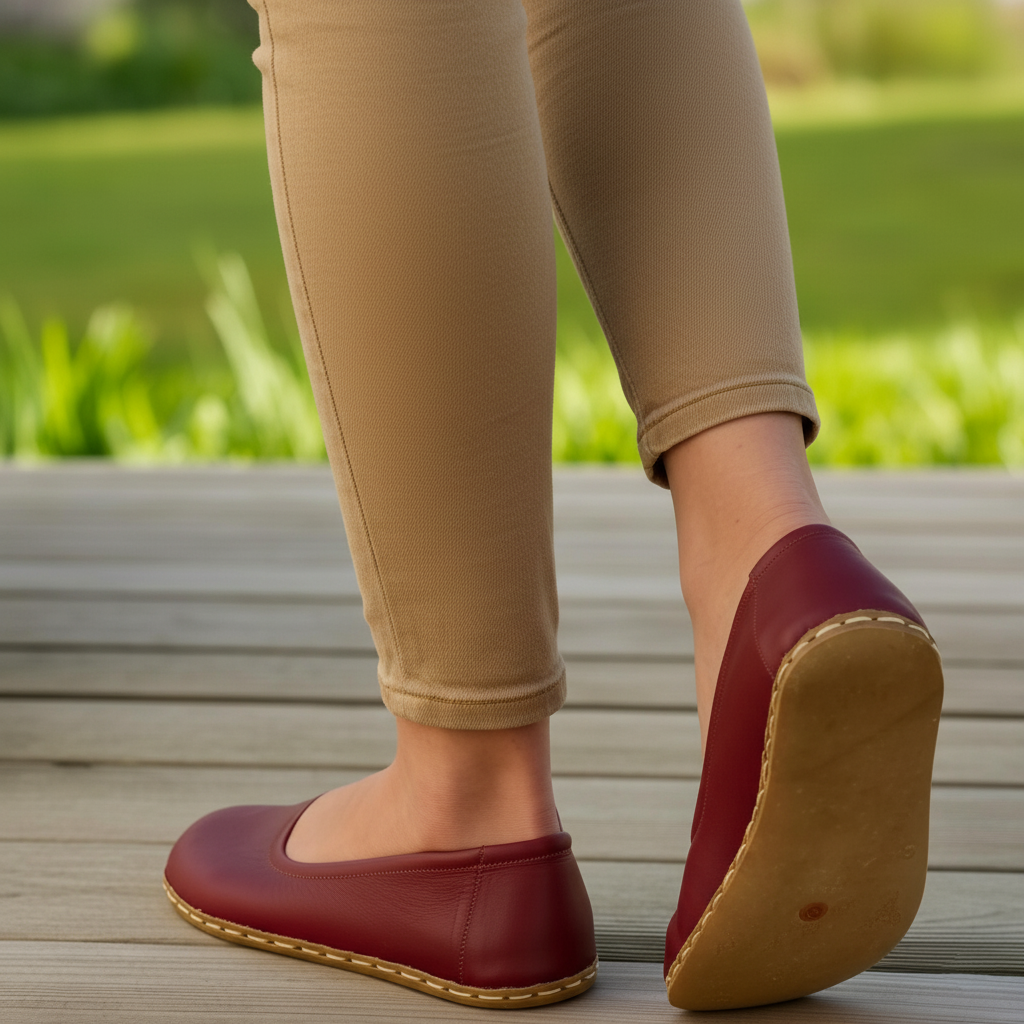 Handmade Women Barefoot Burgundy Ballet Flats