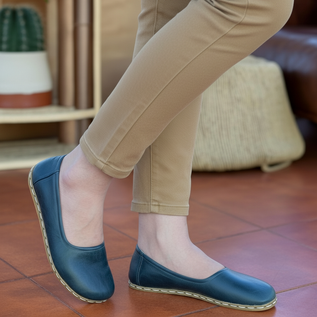 Handmade Women Barefoot Green Ballet Flats