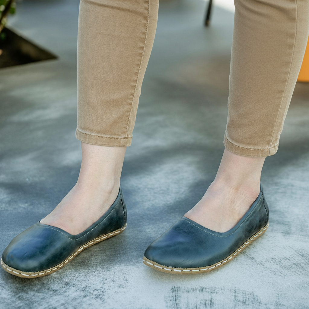 Handmade Women Barefoot Green Ballet Flats