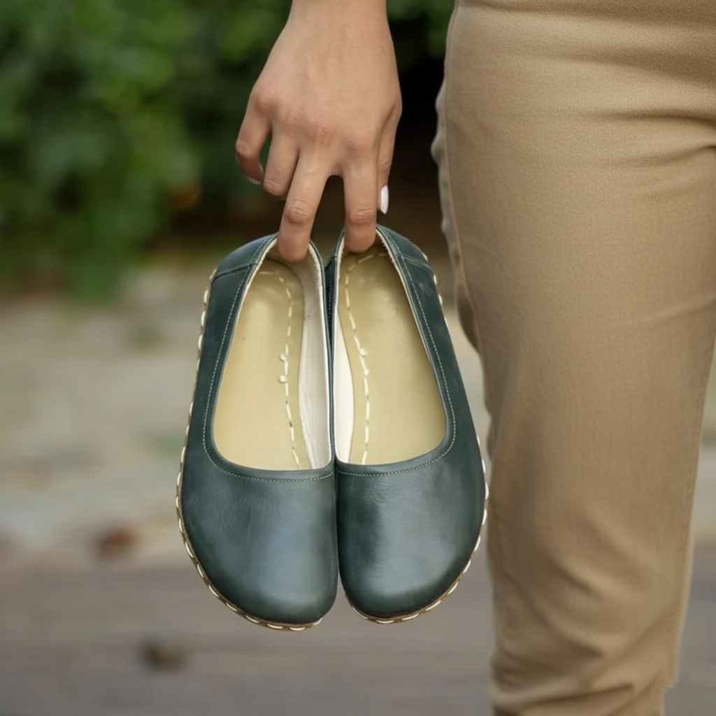 Handmade Women Barefoot Green Ballet Flats
