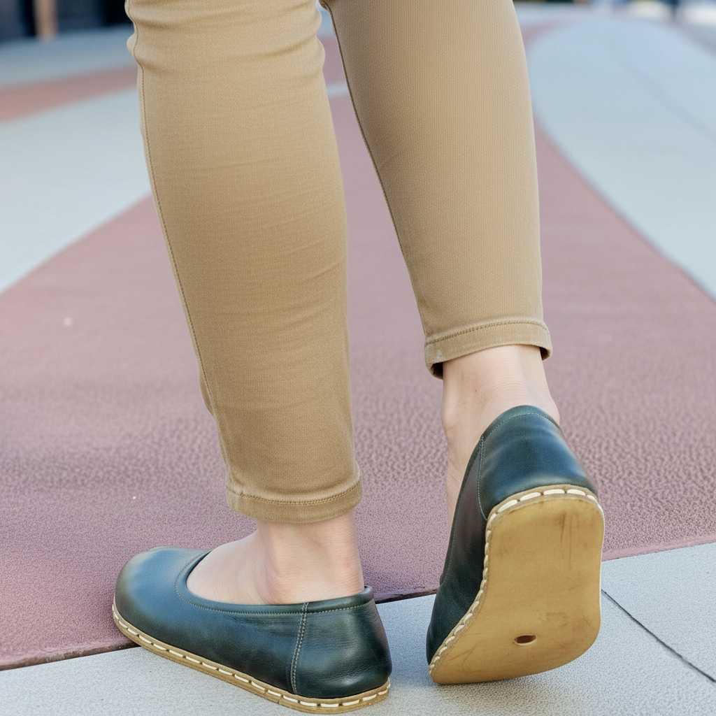 Handmade Women Barefoot Green Ballet Flats