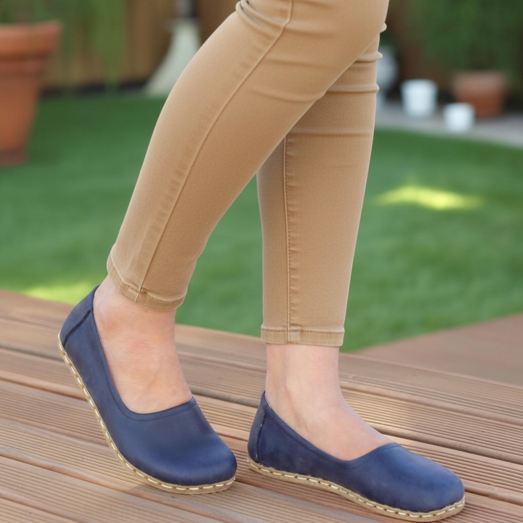 Handmade Women Barefoot Navy Blue Ballet Flats