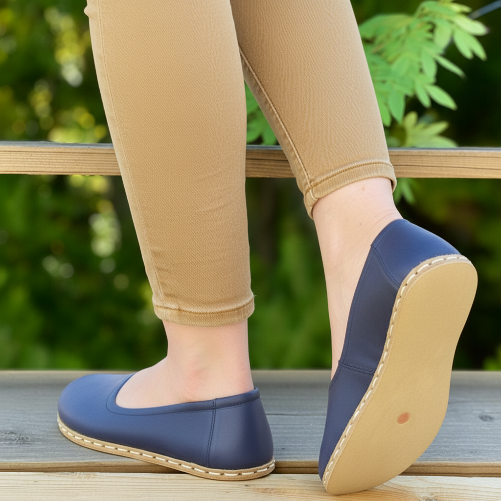 Handmade Women Barefoot Navy Blue Ballet Flats