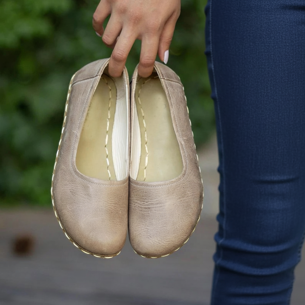 Handmade Women Barefoot Light Brown Ballet Flats