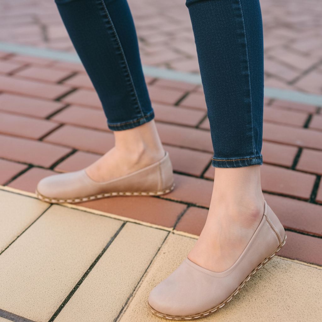Handmade Women Barefoot Light Brown Ballet Flats