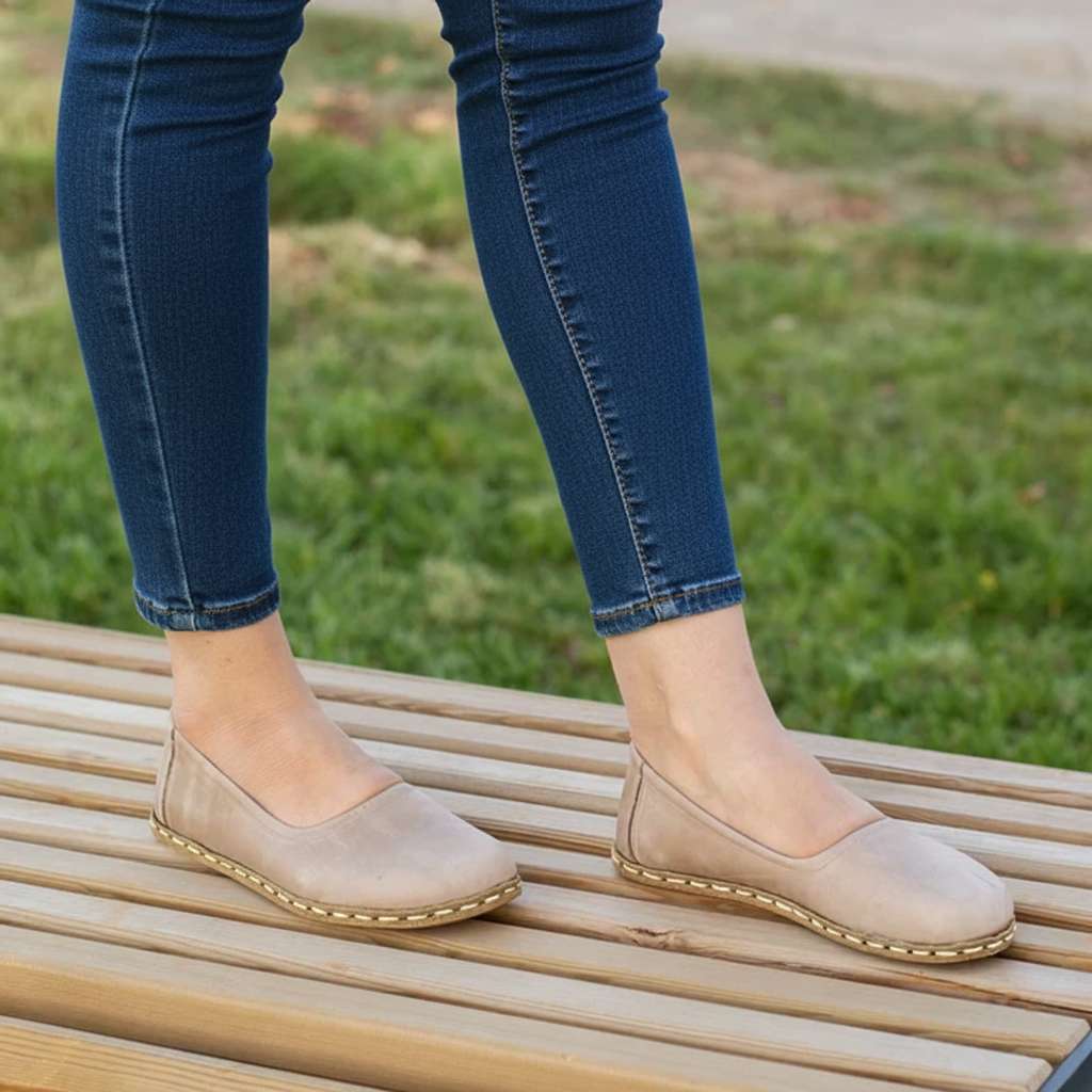 Handmade Women Barefoot Light Brown Ballet Flats