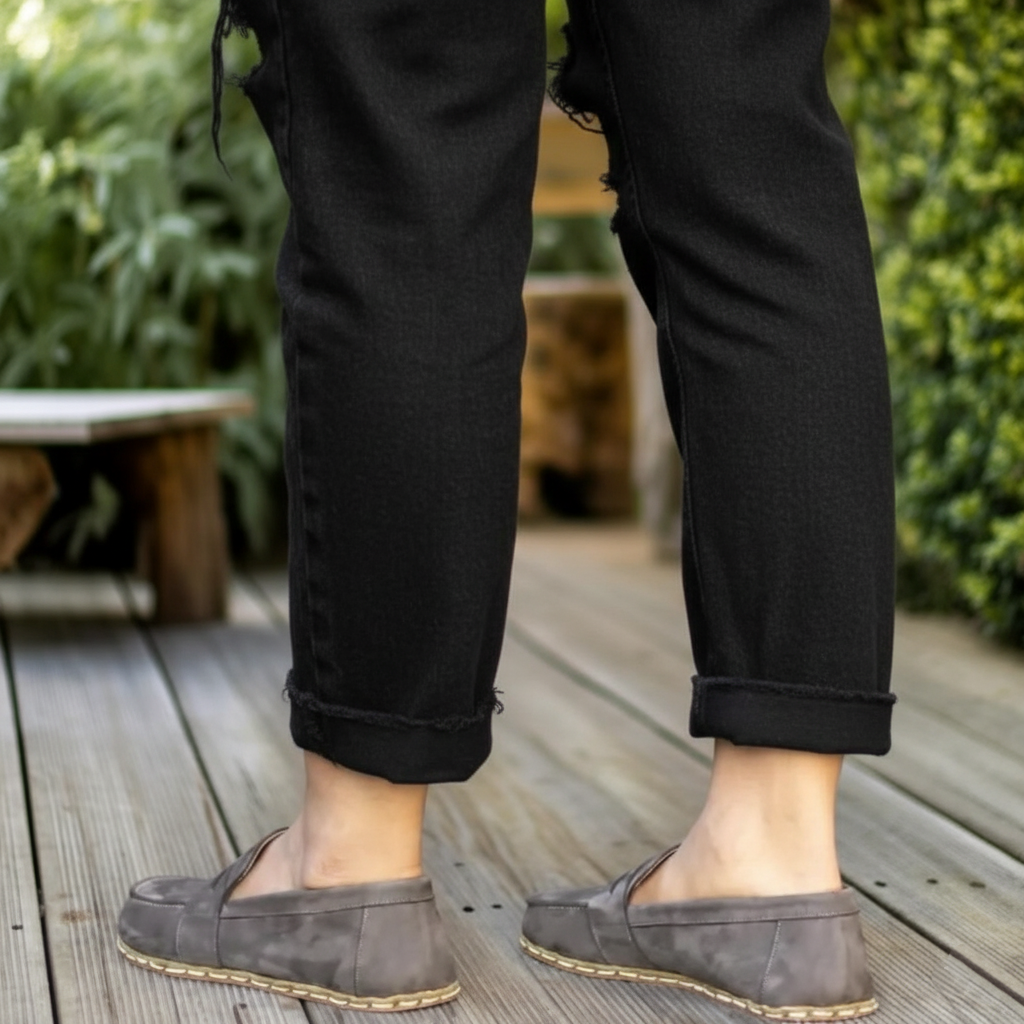 Women Barefoot Nubuck Gray Penny Loafers