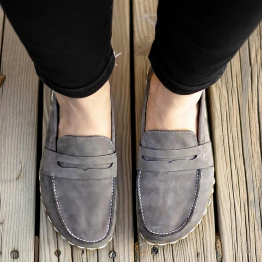 Women Barefoot Nubuck Gray Penny Loafers