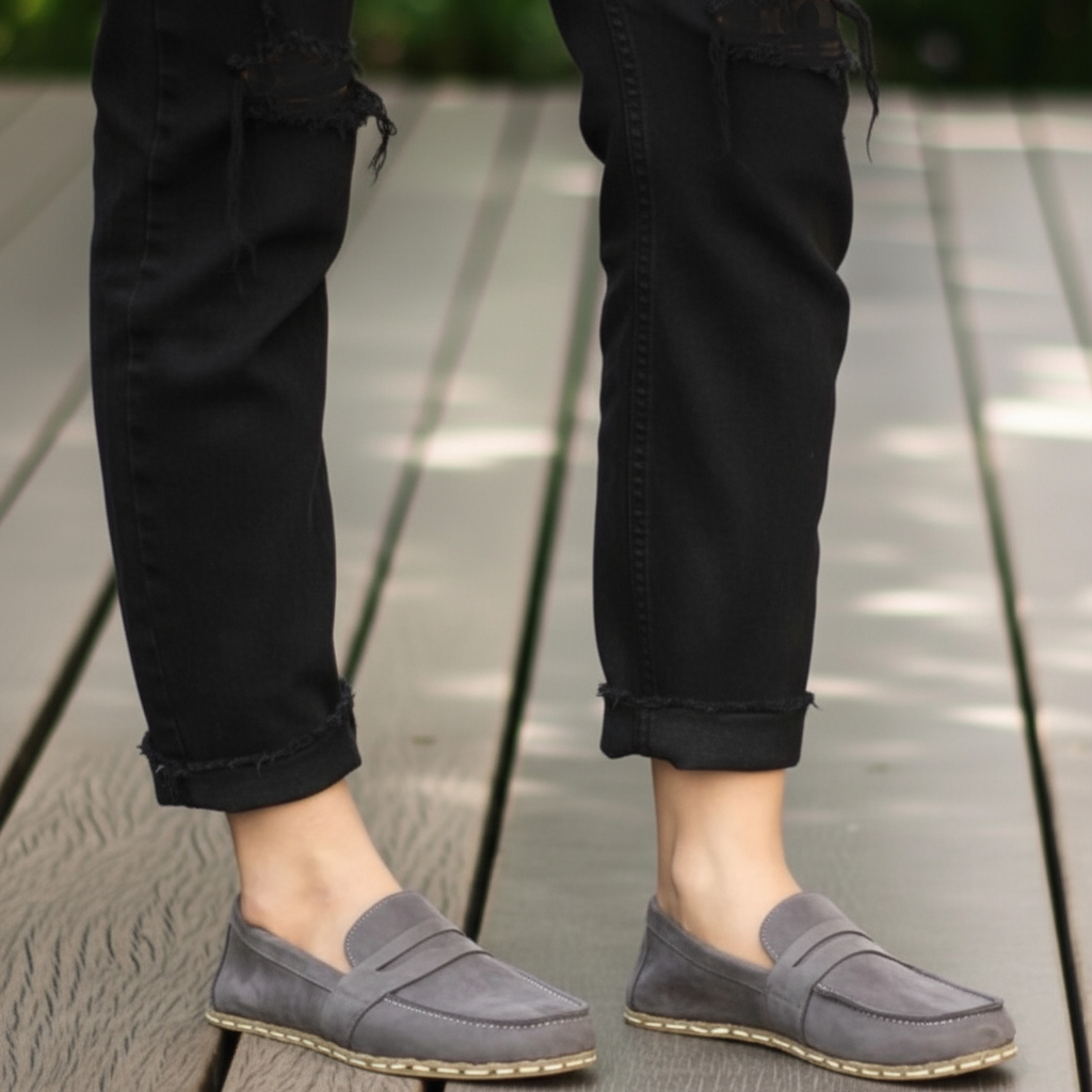 Women Barefoot Nubuck Gray Penny Loafers