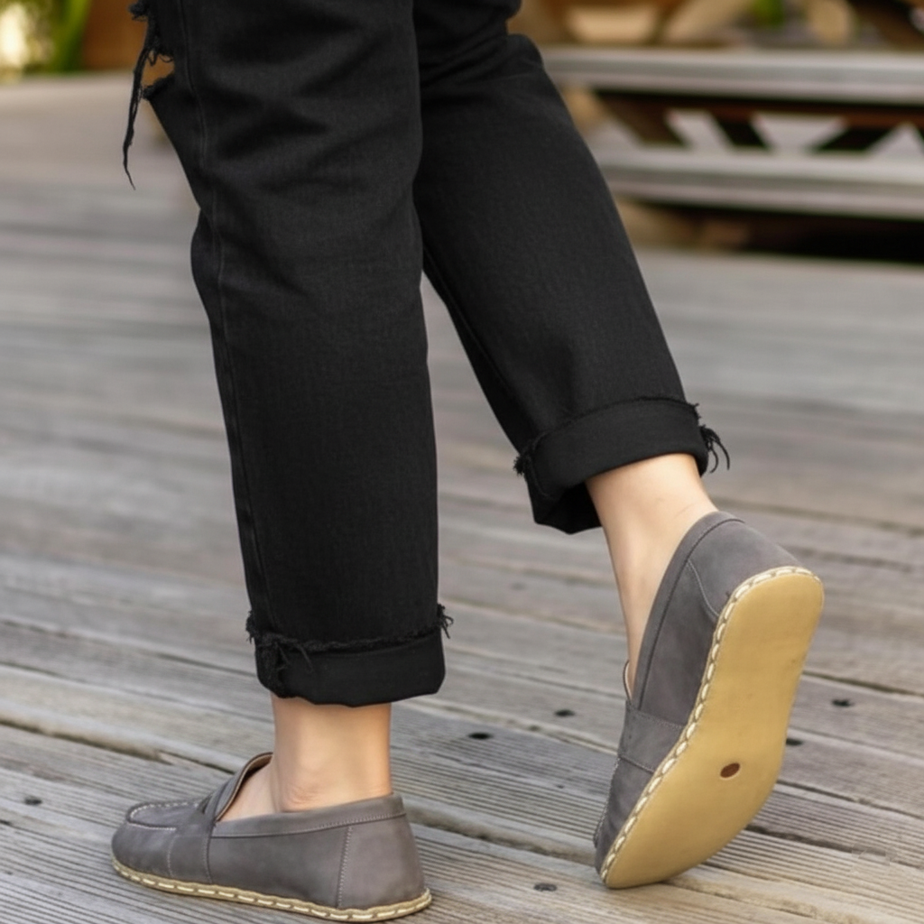 Women Barefoot Nubuck Gray Penny Loafers