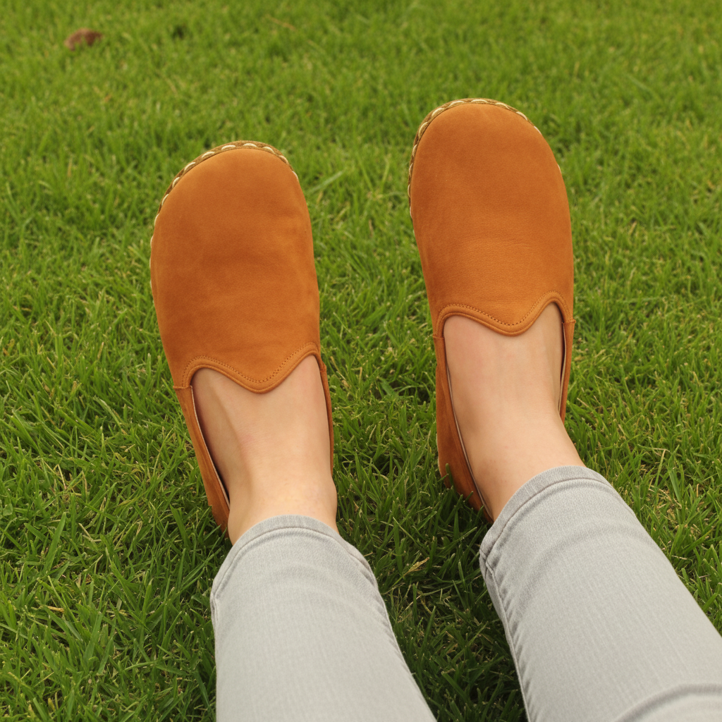 Women Nubuck Barefoot Orange Slip On Shoes