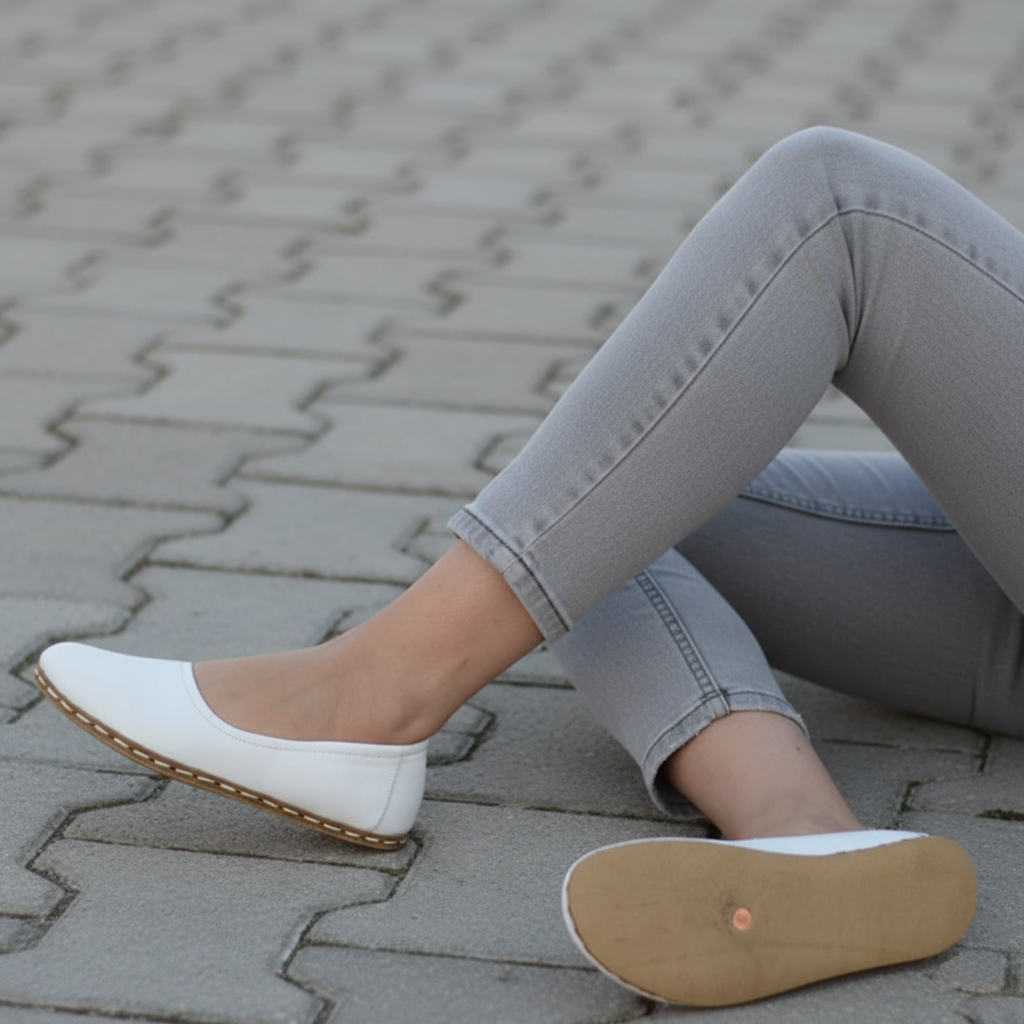 Handmade Women Barefoot White Ballet Flats