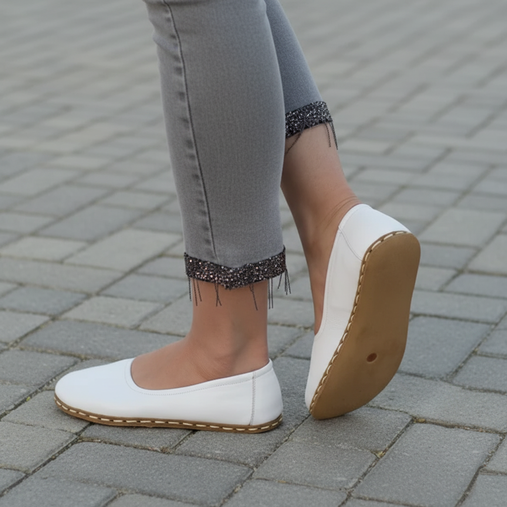 Handmade Women Barefoot White Ballet Flats