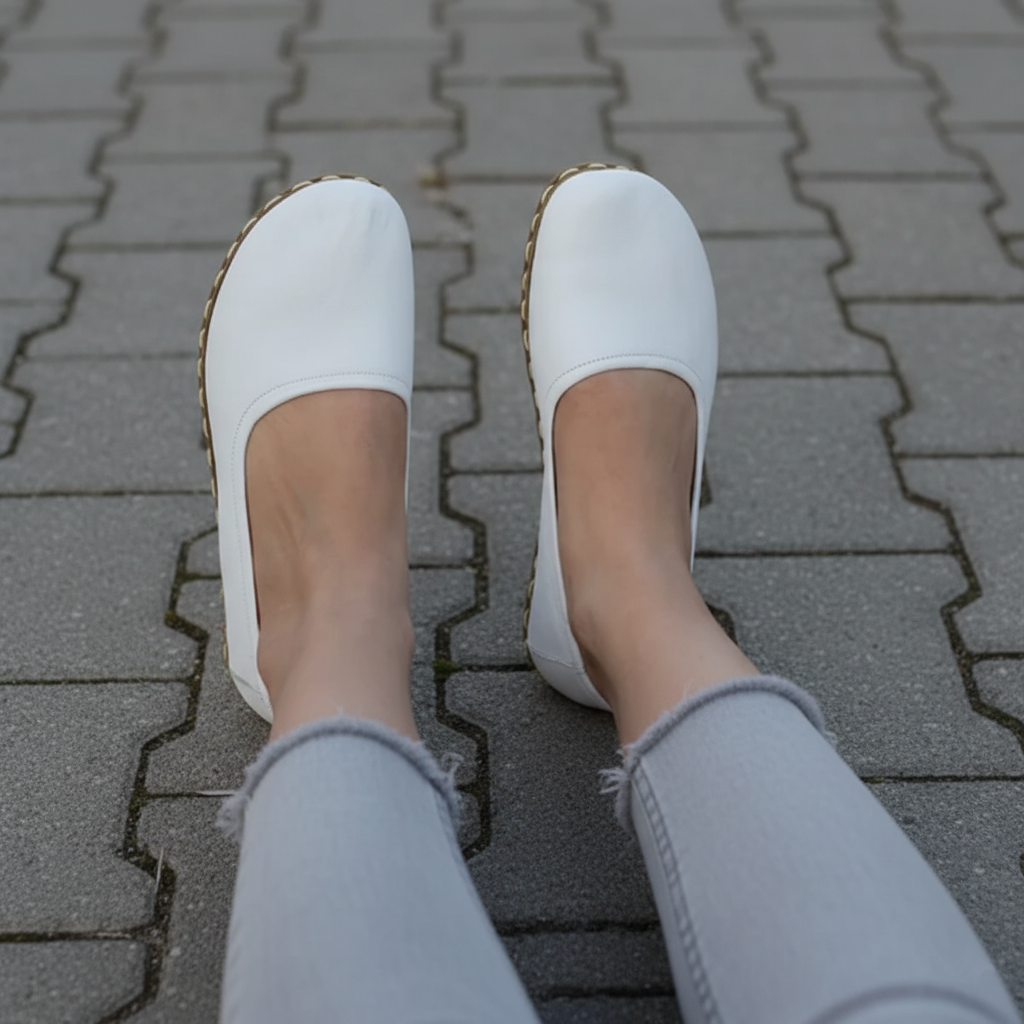 Handmade Women Barefoot White Ballet Flats
