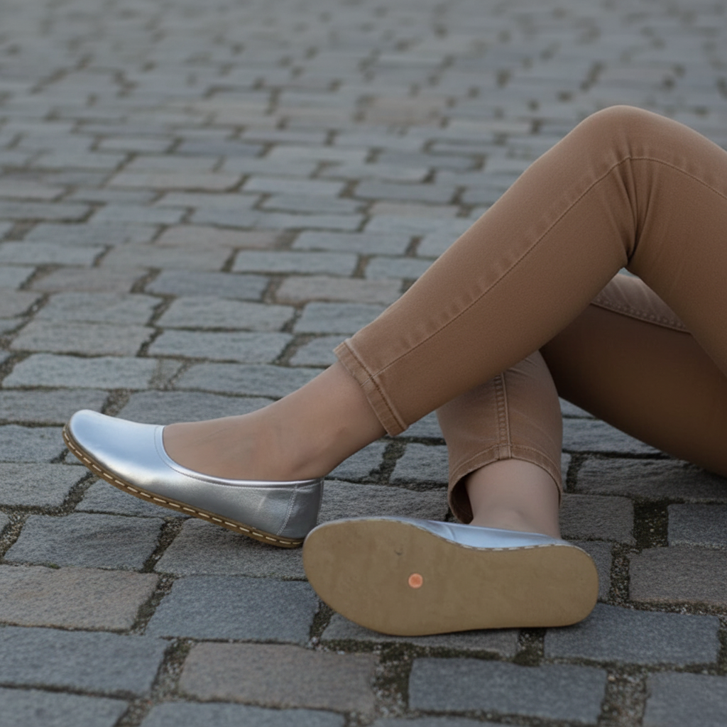 Handmade Women Barefoot Silver Ballet Flats