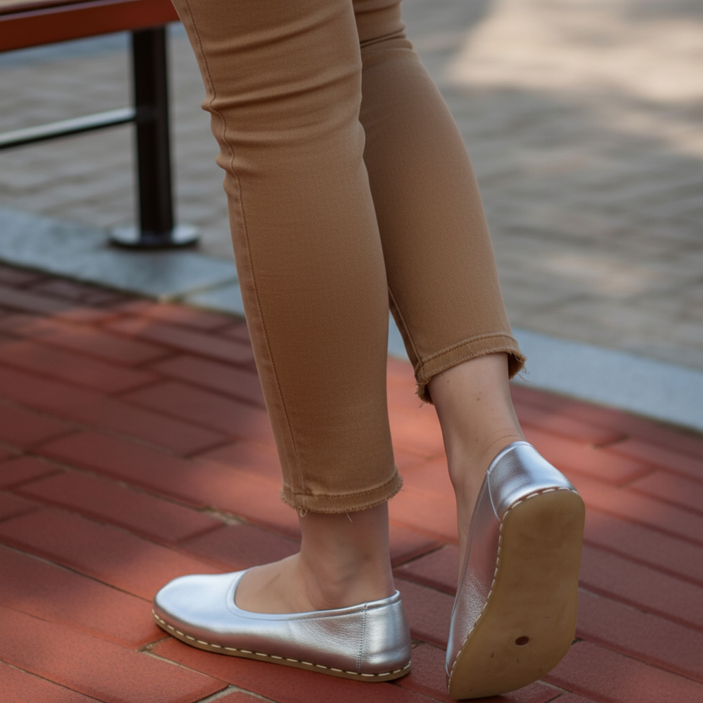 Handmade Women Barefoot Silver Ballet Flats