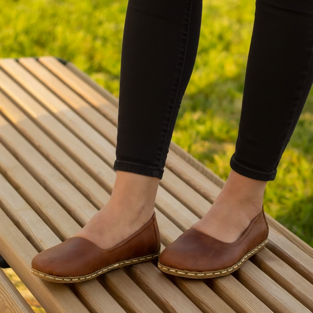 Handmade Women Barefoot Brown Ballet Flats