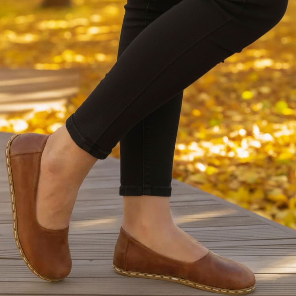 Handmade Women Barefoot Brown Ballet Flats