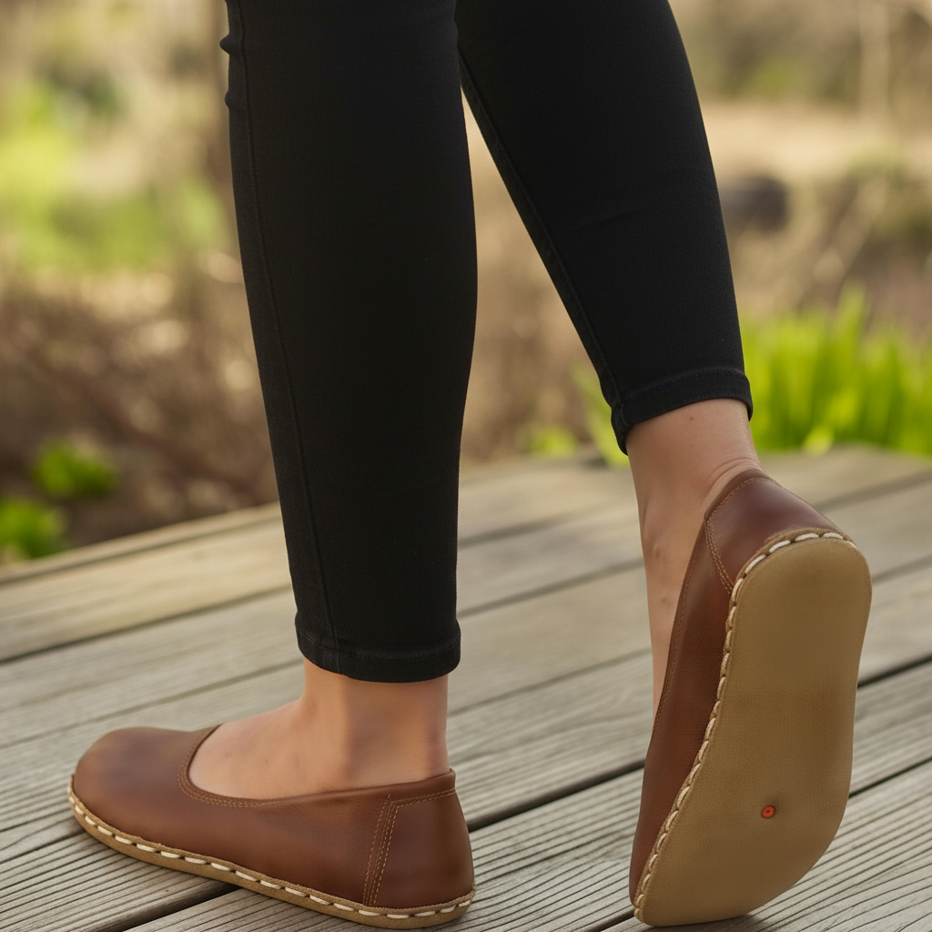 Handmade Women Barefoot Brown Ballet Flats