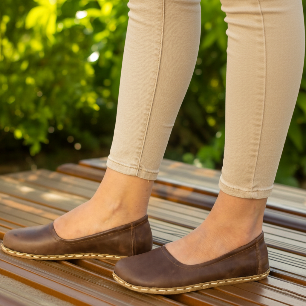 Handmade Women Barefoot Coffee Brown Ballet Flats