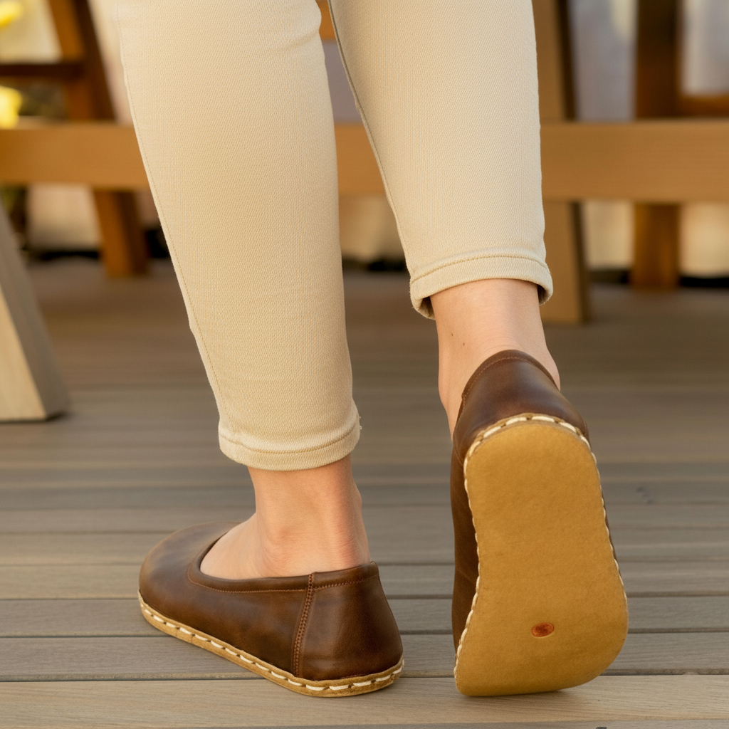 Handmade Women Barefoot Coffee Brown Ballet Flats