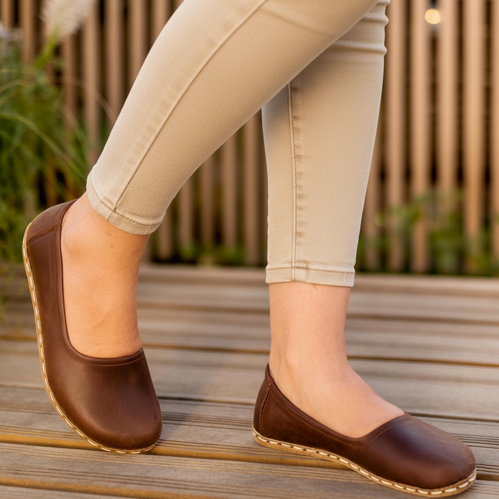 Handmade Women Barefoot Coffee Brown Ballet Flats