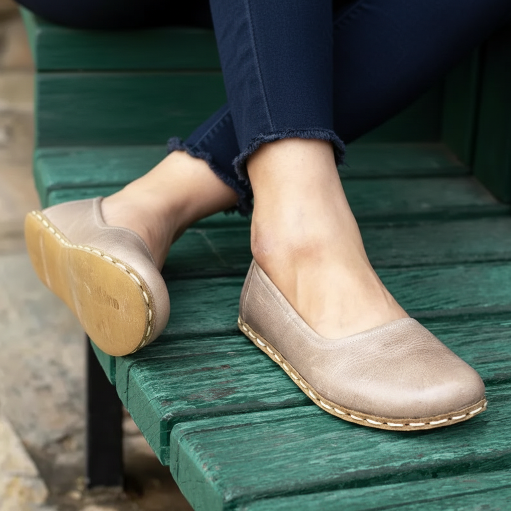 Handmade Women Barefoot Light Brown Ballet Flats