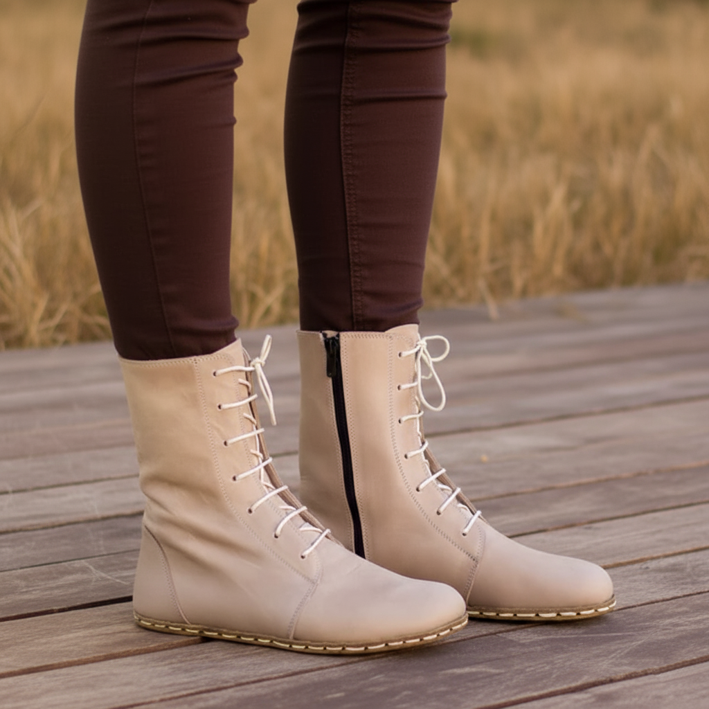 Barefoot Beige Ankle Boots Women