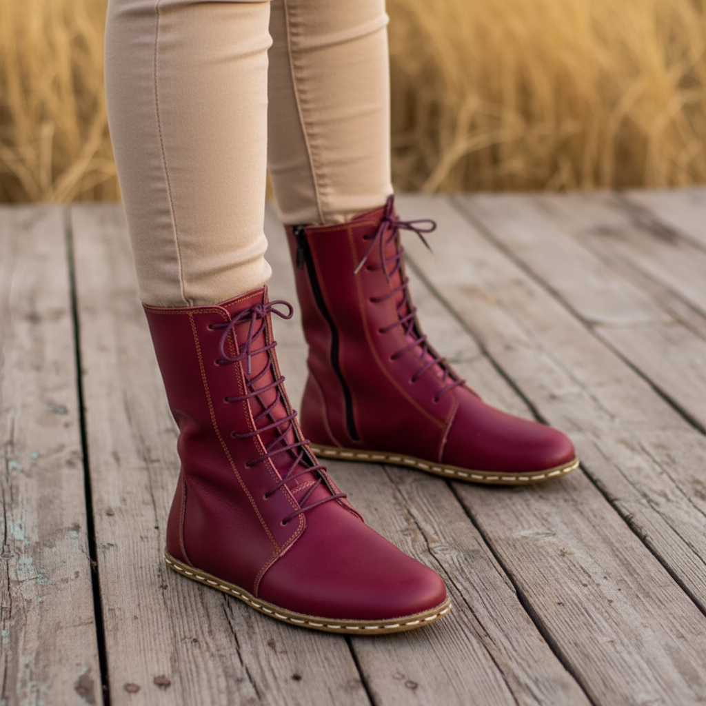 Barefoot Burgundy Ankle Boots Women