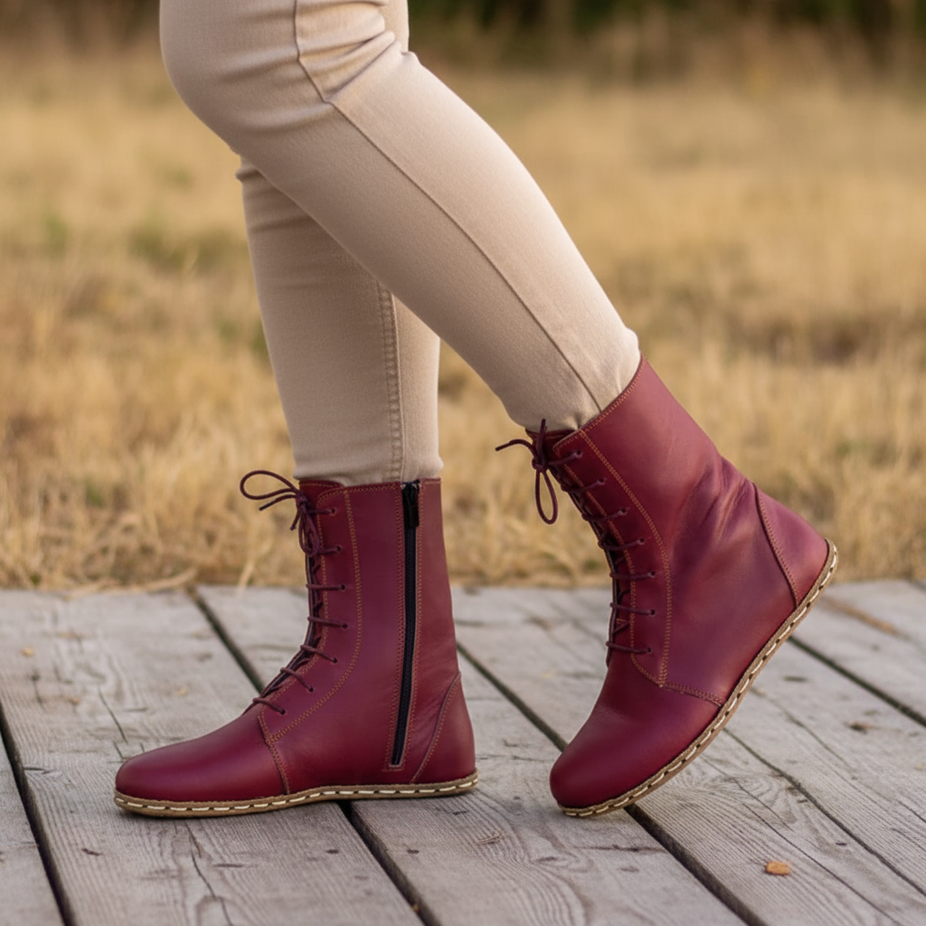 Barefoot Burgundy Ankle Boots Women