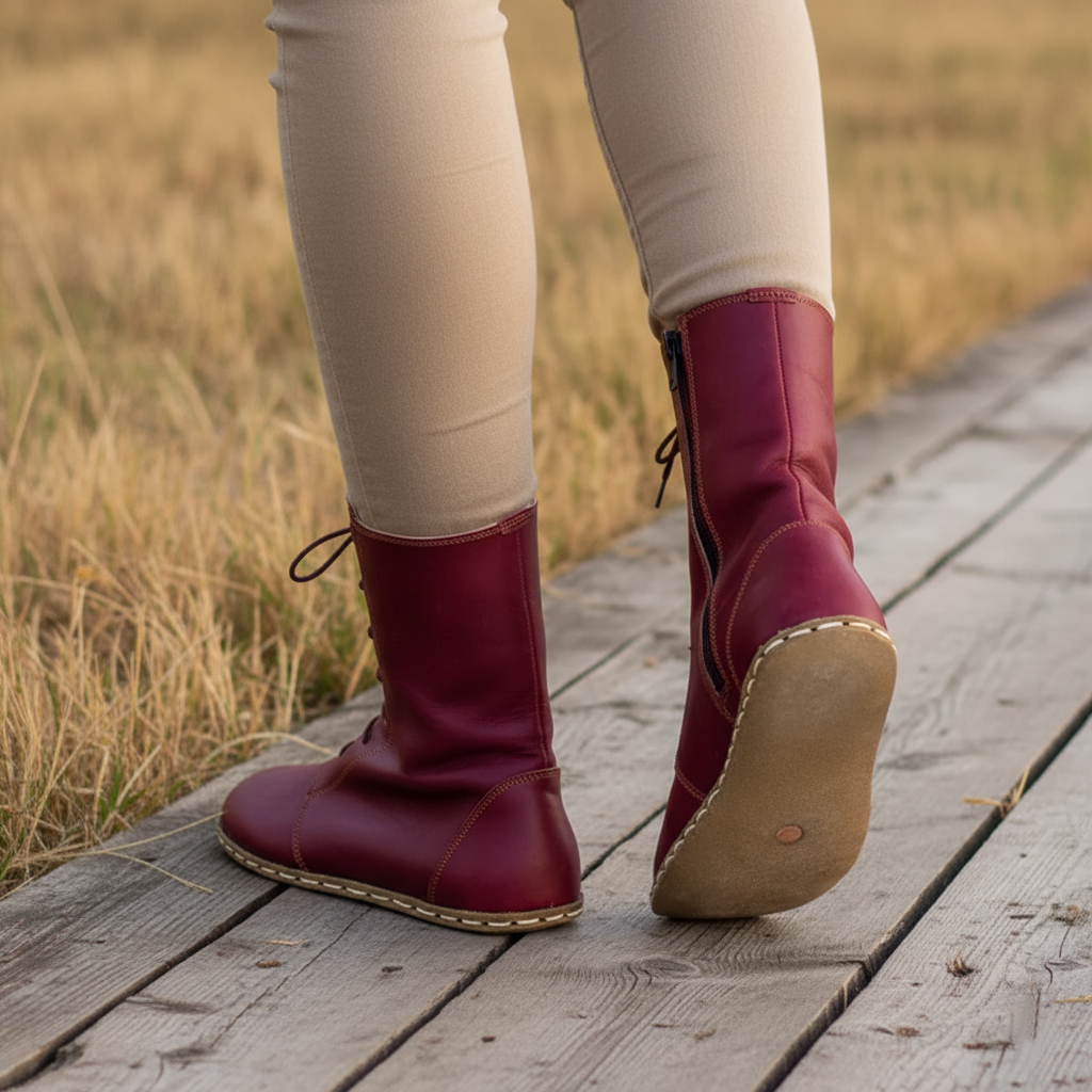 Barefoot Burgundy Ankle Boots Women