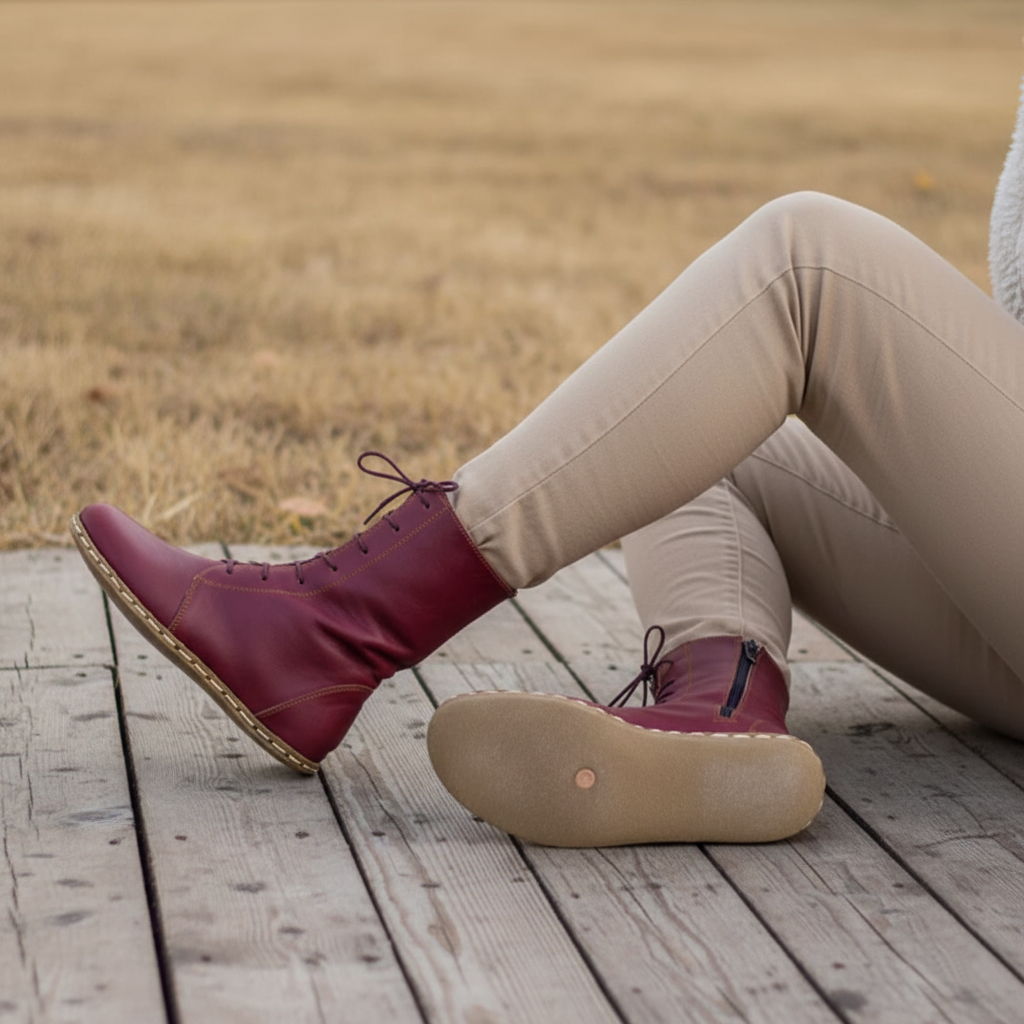 Barefoot Burgundy Ankle Boots Women