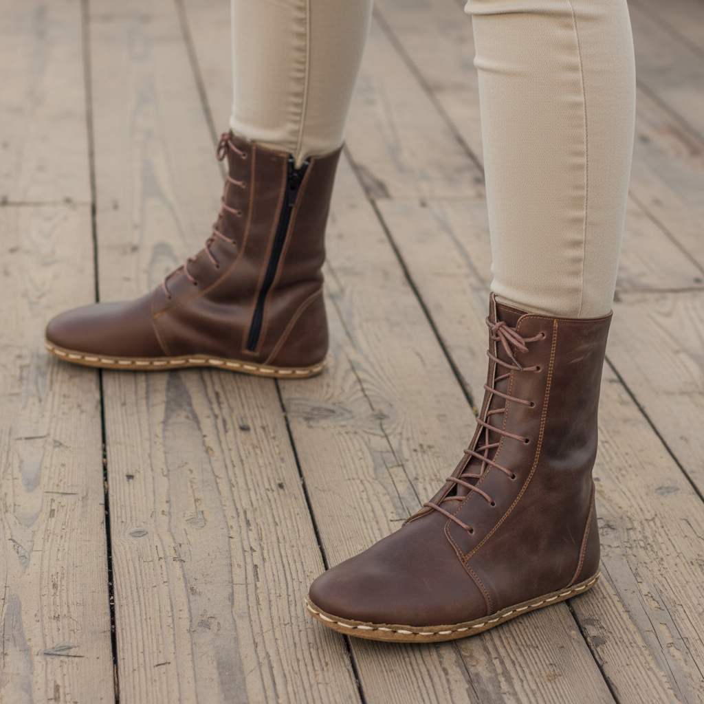 Barefoot Coffee Brown Ankle Boots Women