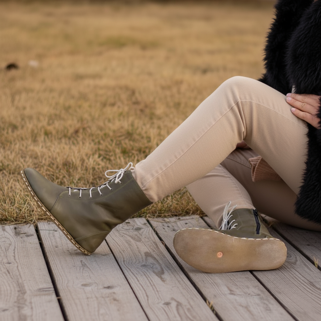 Barefoot Green Ankle Boots Women