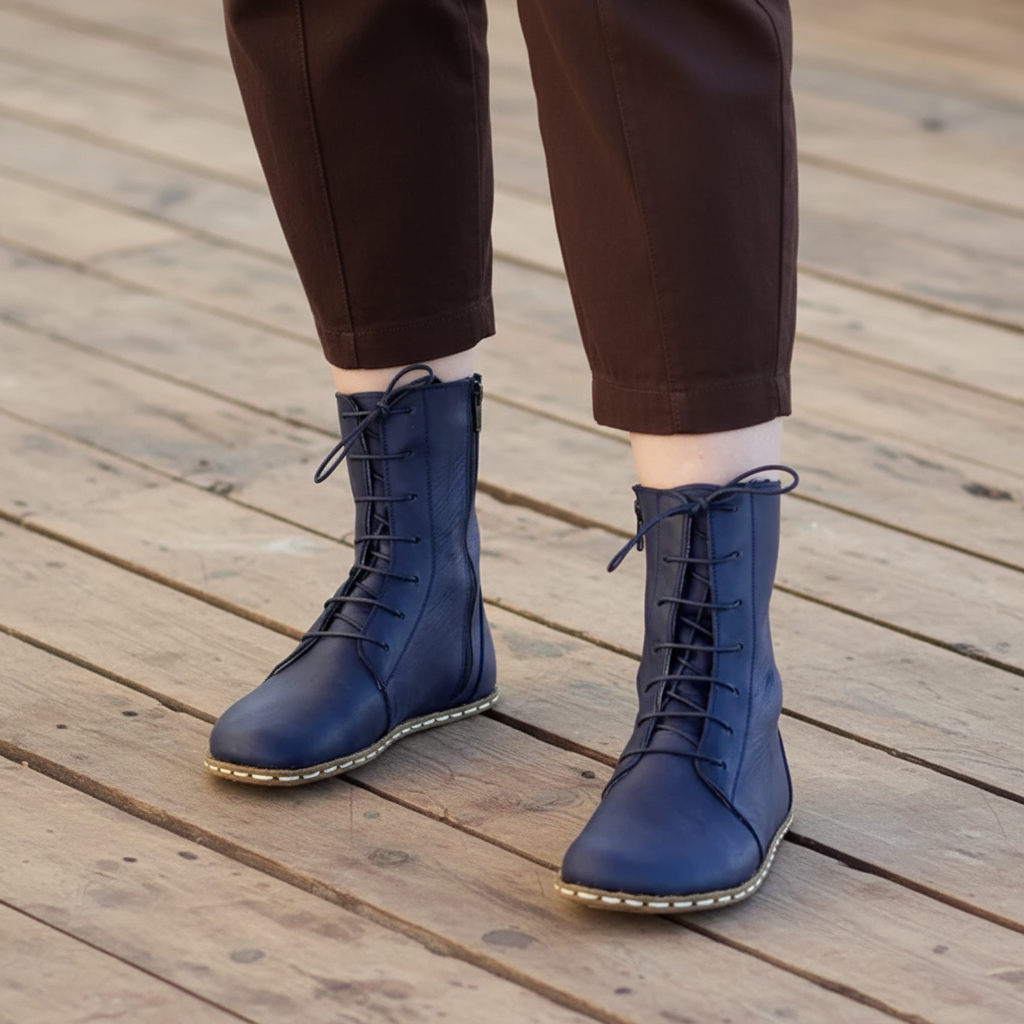 Barefoot Navy Blue Ankle Boots Women