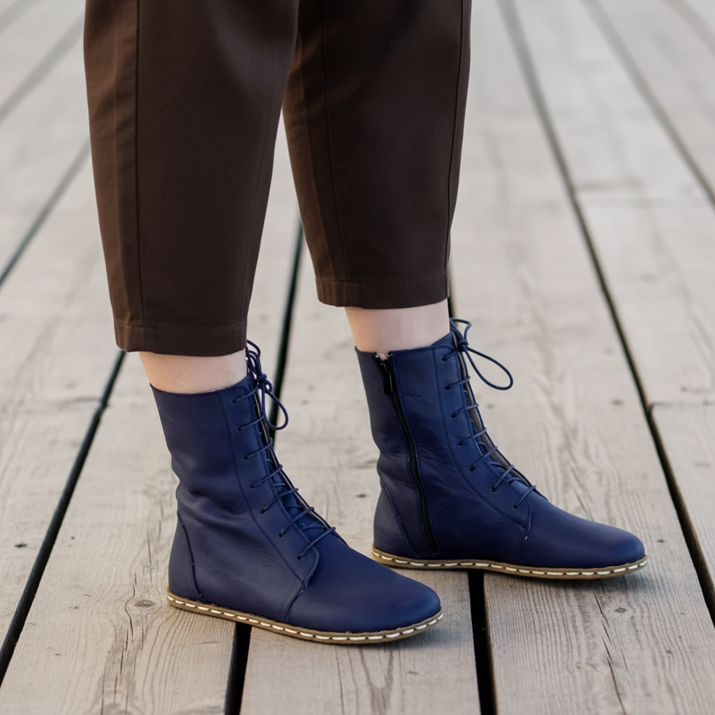 Barefoot Navy Blue Ankle Boots Women