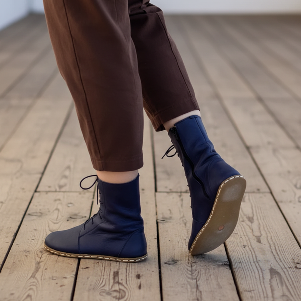 Barefoot Navy Blue Ankle Boots Women