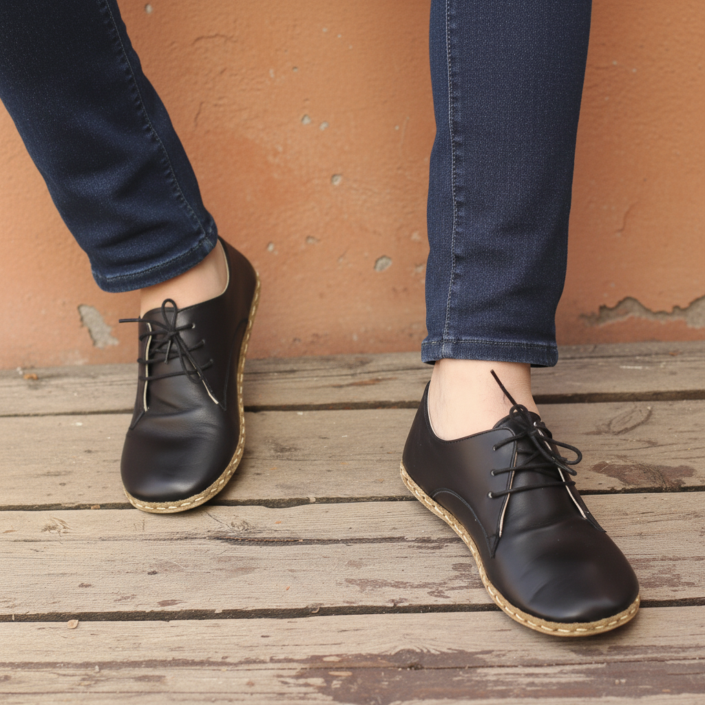 Black Barefoot Oxford Shoes Men