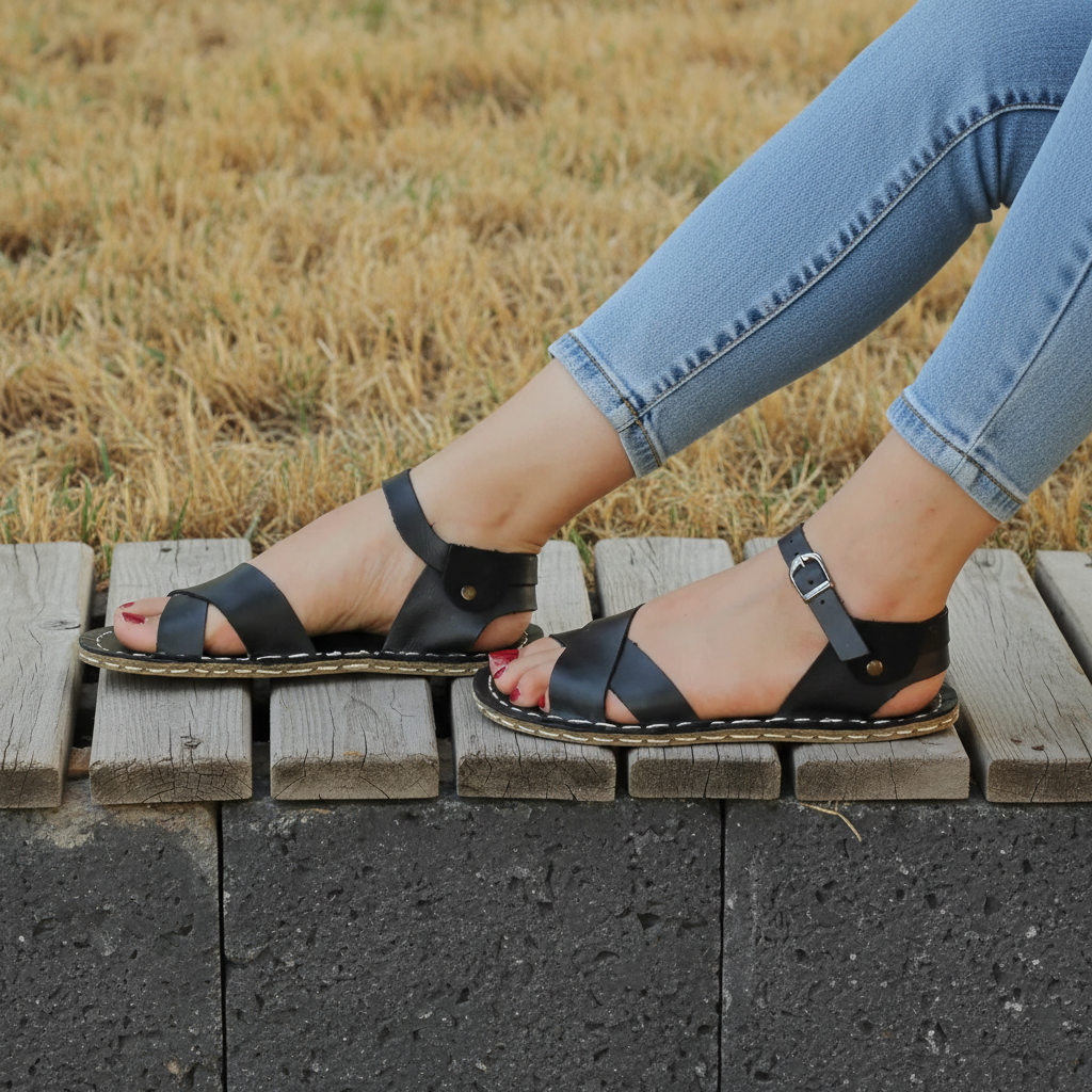 Criss Cross Barefoot Black Sandals Women