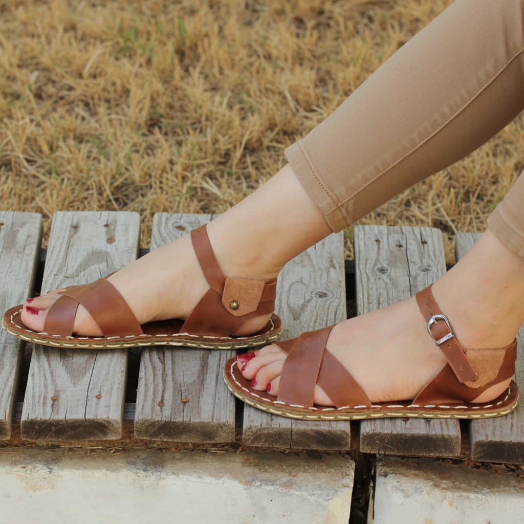 Criss Cross Barefoot Brown Sandals Women